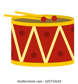 Red drum and drumsticks icon flat isolated on white background vector illustration