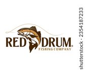 Red Drum Fish Logo Template. Unique and fresh reddrum fish jumping out of the water. Great to use as your fishing activity. 