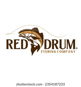 Red Drum Fish Logo Template. Unique and fresh reddrum fish jumping out of the water. Great to use as your fishing activity. 