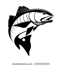 Red Drum Fish Logo Template. Unique and fresh reddrum fish jumping out of the water. Great to use as your fishing activity. 