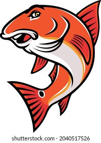 Red Drum Fish (Spottail Bass) Cartoon Character Design