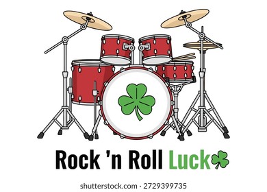 Red drum kit, shamrock, rock music, performance, luck, celebration, entertainment