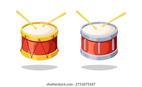 Tambor rojo, Vector de instrumentos de música aislado sobre fondo blanco.