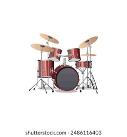 Red Drum Set with Cymbals. Vector illustration design.