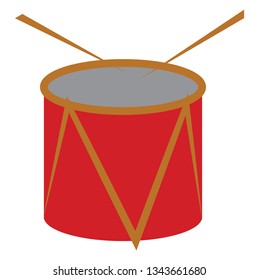 A red drum with yellow line design and drumsticks vector color drawing or illustration