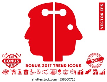 Red Dual Head Connection pictograph with bonus 2017 year trend elements. Vector illustration style is flat iconic symbols, white background.