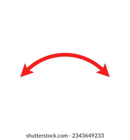 Red dual semi circle arrow. Vector illustration. Semicircular curved thin long double ended arrow.