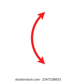 Red dual semi circle arrow. Vector illustration. Semicircular curved thin long double ended arrow.