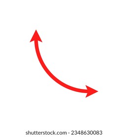 Red dual semi circle arrow. Vector illustration. Semicircular curved thin long double ended arrow.
