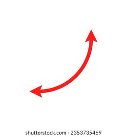 Red dual semi circle arrow. Vector illustration. Semicircular curved thin long double ended arrow.