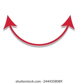 Red dual semi-circle arrow. Vector illustration. Semicircular curved thin long double-ended arrow.