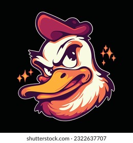 Red Duck Head Mascot Logo for Esport. Red Duck T-shirt Design. Duck Logo. Duck Sticker