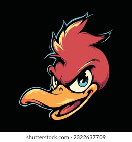 Red Duck Head Mascot Logo for Esport. Red Duck T-shirt Design. Duck Logo. Duck Sticker