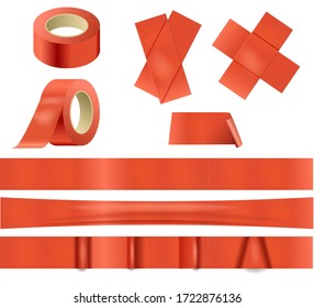 red duct for industry. Gloss tape roll top and side view. Photorealistic packaging mockup template with sample design.