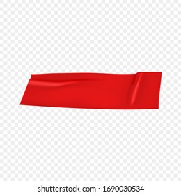 Red duct repair tape isolated on transparent background. Realistic red adhesive tape piece for fixing. Scotch paper glued. Realistic 3d vector illustration