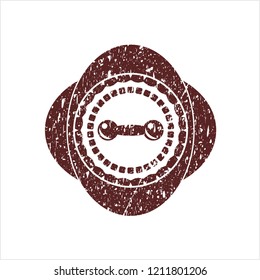 Red dumbbell icon inside distressed rubber grunge texture stamp