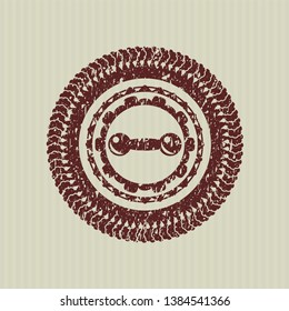 Red dumbbell icon inside distressed grunge style stamp