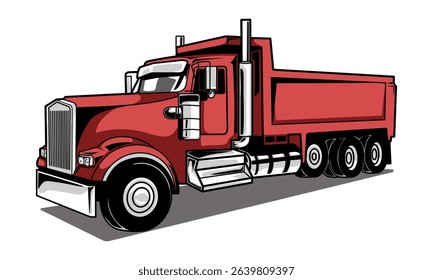 Red dump truck 3d vector illustration isolated