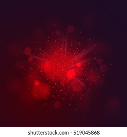 Red dust vector firework explosion. Abstract Holiday Light Rays. Vector Illustration.