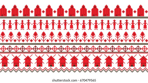 Red Dutch Farm and Building Cross stitch 