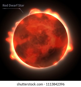 Red Dwarf Star  realistic planet is isolated on the cosmic sky in the darkness of the galaxy. A vector illustration of astronomy and astrology