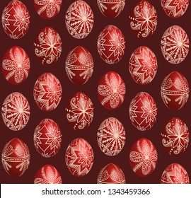 Red dyed 3D pysanky easter eggs vector