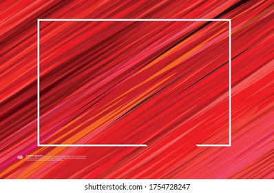 Red dynamic background with lines and a white frame. Flyer template.