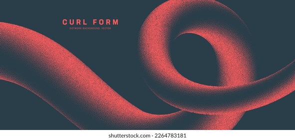 Red Dynamic Curl Form Vector Dot Arbeit kreative konzeptionelle abstrakte Hintergrund. Weiches, gepolstertes grafisches Design-Element mit gepunkteter Form. Curve Line Breites modernes Panorama-Tapete. Halftone Kunstillustration