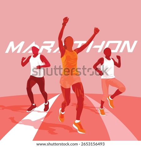 Red dynamic silhouette of diverse group of people running background illustration