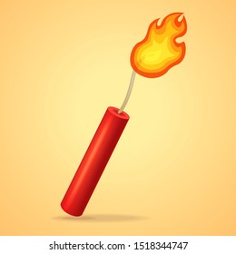 red dynamite bomb stick with bickford fuse. Vektor illustration