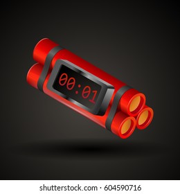 Red Dynamite isolated on a black background with electronic detonator.