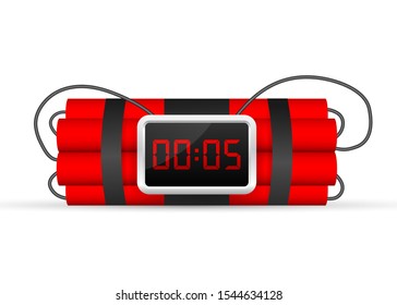 Red Dynamite Pack With Electric Time Bomb, TNT. Vector Stock Illustration.