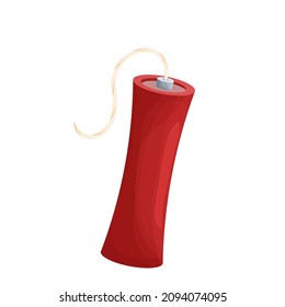 Palo de dinamita roja, bomba al estilo de caricatura aislada en fondo blanco. Elemento de juego vintage de arma. Objeto de explosión.