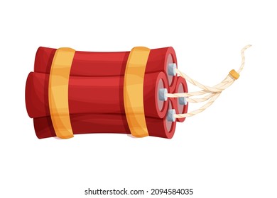 Red dynamite stick, bomb in cartoon style isolated on white background. Weapon vintage game element. Explosion object.