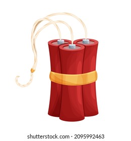 Palo de dinamita roja, bomba al estilo de caricatura aislada en fondo blanco. Elemento de juego vintage de arma. Objeto de explosión.