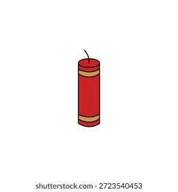 Red dynamite stick illustration with a lit fuse. Isolated on white. Cartoon style, simple, flat design. Danger, explosive concept. with intricate details and high visual appeal.