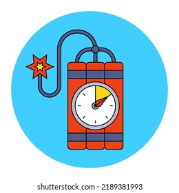 red dynamite with a stopwatch and a burning wick. the bomb will go off soon. flat vector illustration