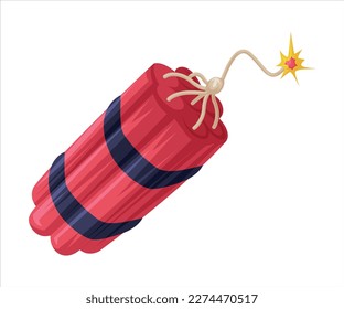 Red Dynamite Tied with Burning Wick as Wild West Object Vector Illustration