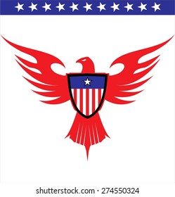 Red eagle and american shield. star and stripes.