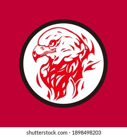 red eagle image, isolated with black and white circle and red background, suitable for logo, suitable for t-shirts, paper bags, cloth bags, company brand symbols