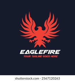 red eagle with open wings logo design vector illustration. Angry eagle logo design simple