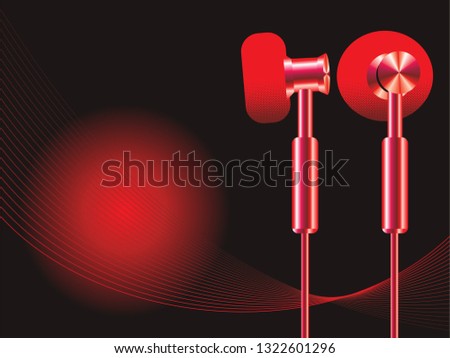 red earphone on black screen vector illustration isolated background