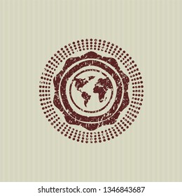 Red earth icon inside distress grunge style stamp