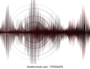 Red Earthquake Wave with Circle Vibration on White paper background,audio wave diagram concept,design for education and science,Vector Illustration.