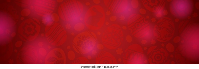 Banner de Pascua Roja con huevos con flores, hojas y conejo. Diseño de vacaciones del Día de Pascua. Fondo horizontal, encabezados, carteles, tarjetas, sitio web. Ilustración vectorial.