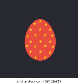 Red Easter Egg Against Black Background. Vector Illustration. Flat Colors

