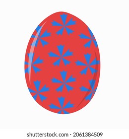 Huevo rojo de Pascua con flores azules.