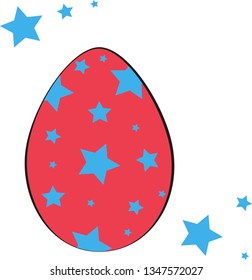 Red easter egg with blue stars on it