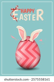 Red Easter Egg with Bunny Ears and Happy Easter Text