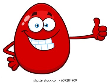 Red Easter Egg Cartoon Mascot Character Showing Thumbs Up. Vector Illustration Isolated On White Background